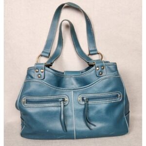 Nine & Company Blue Faux Leather Shoulder Bag Double Strap Tote Zip Pocket Purse